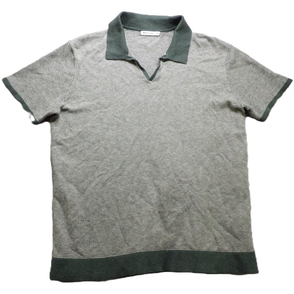 Marine Layer Sweater Polo Men M Green Cotton Wool Knit Johnny Collar Short Sleev